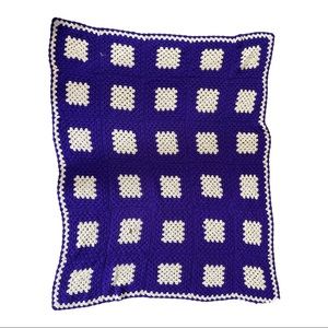 Granny square crochet blanket purple and cream cottage core handmade vintage